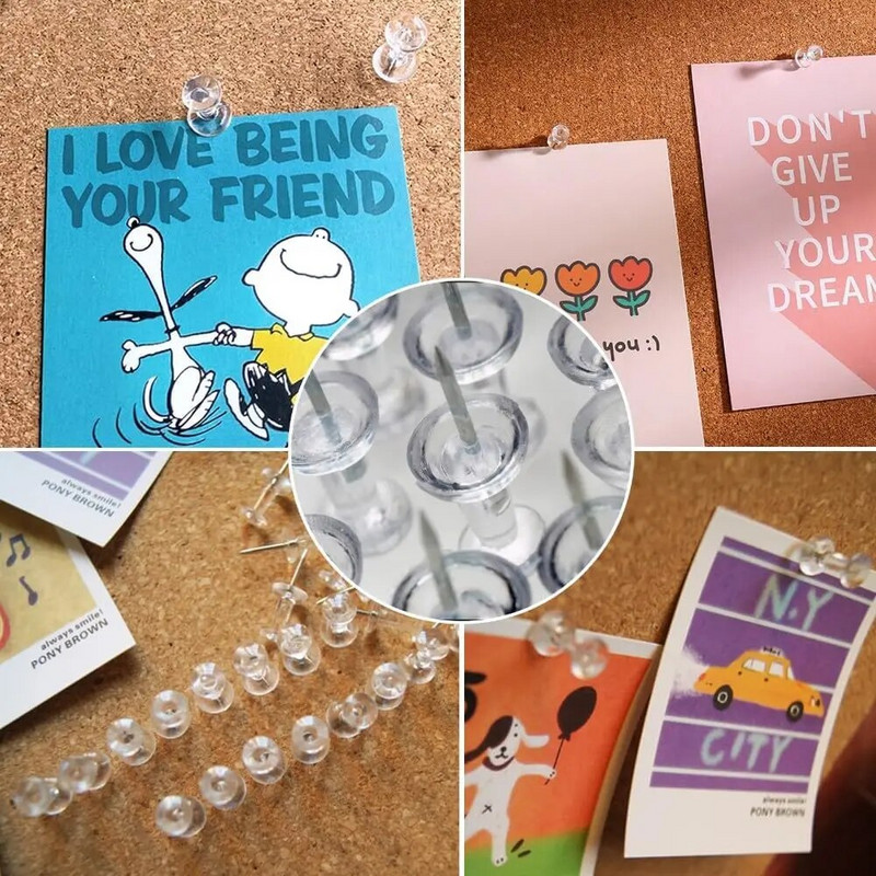 100 τμχ Καρφίτσες ώθησης Thumb Tacks Clear Gold Stick Pins for Wall Hangings Χάρτης σανίδας φελλού Ημερολόγιο Φωτογραφία Home Office DIY Craft Project