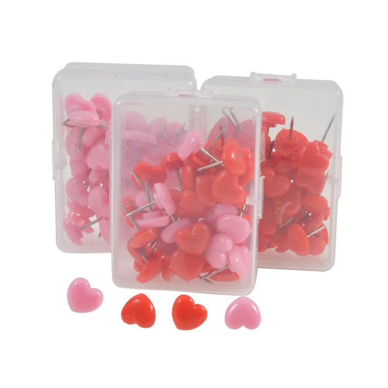 50 tk plastikust kvaliteetsest korkplaadist turvavärviline Pushn Creative südamekujuline plastikust surunõel kontoritarbed