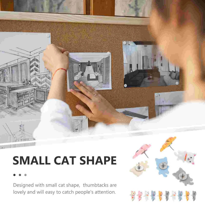 Garās astes kaķa spraude Mazas piespraudes Korķa dēlis Dekoratīvie biļetenu piederumi Karte Ceļojumu rakstāmgalda īkšķi sienu tapām