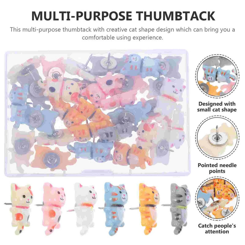 Garās astes kaķa spraude Mazas piespraudes Korķa dēlis Dekoratīvie biļetenu piederumi Karte Ceļojumu rakstāmgalda īkšķi sienu tapām