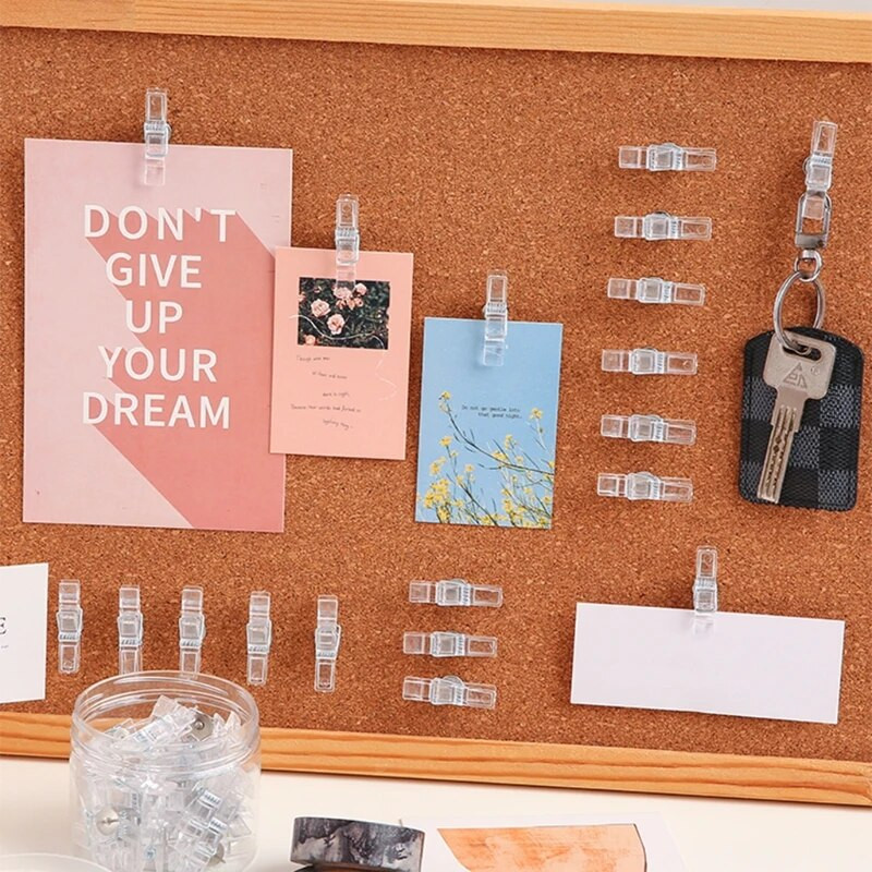 20 τμχ Πολυλειτουργικά κλιπ σε σχήμα κλιπ για σανίδα φελλού Διαφανείς πλαστικές καρφίτσες ώθησης Προμήθεια πάρτι διακόσμησης τοίχου σπιτιού