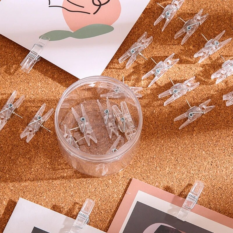 20 τμχ Πολυλειτουργικά κλιπ σε σχήμα κλιπ για σανίδα φελλού Διαφανείς πλαστικές καρφίτσες ώθησης Προμήθεια πάρτι διακόσμησης τοίχου σπιτιού