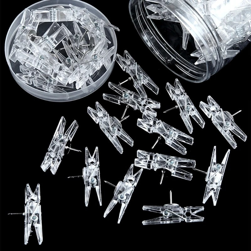 20 τμχ Πολυλειτουργικά κλιπ σε σχήμα κλιπ για σανίδα φελλού Διαφανείς πλαστικές καρφίτσες ώθησης Προμήθεια πάρτι διακόσμησης τοίχου σπιτιού