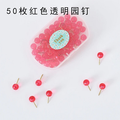TUTU 50 / kast punased ja läbipaistvad ümmargused naelad pöidlanõelad tahvlitihvtid Fotonõelad Eskiisnaelad Seinanõelad Kontoritarbed H0575