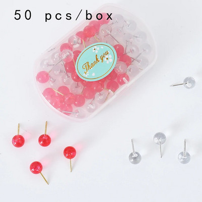 TUTU 50 / kast punased ja läbipaistvad ümmargused naelad pöidlanõelad tahvlitihvtid Fotonõelad Eskiisnaelad Seinanõelad Kontoritarbed H0575