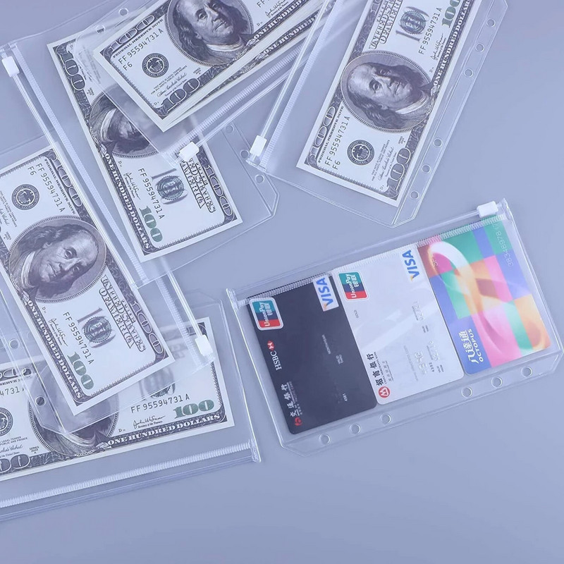 4 tk A6 6 auguga köitja taskud veekindlad PVC sularaha eelarve ümbrikud tõmblukuga sidekotid sülearvutite plaanija reisiköitjate jaoks