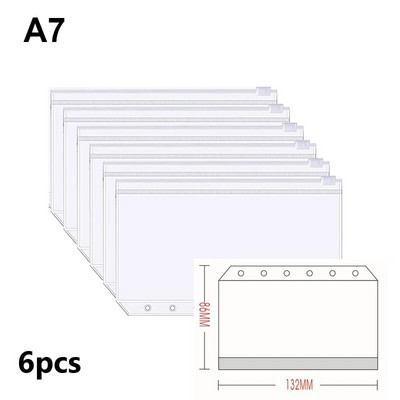 Νέο A5 A6 A7 Έγχρωμες τσέπες βιβλιοδέτη 6 τμχ Φάκελοι με φερμουάρ βιβλιοδέτη για βιβλιοδεσία σημειωματάριων με 6 δακτυλίους Αδιάβροχη τσάντα αρχειοθέτησης φύλλου PVC