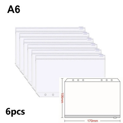 Νέο A5 A6 A7 Έγχρωμες τσέπες βιβλιοδέτη 6 τμχ Φάκελοι με φερμουάρ βιβλιοδέτη για βιβλιοδεσία σημειωματάριων με 6 δακτυλίους Αδιάβροχη τσάντα αρχειοθέτησης φύλλου PVC