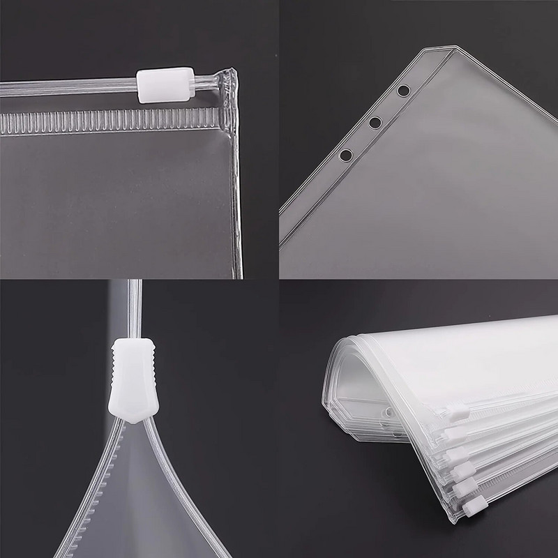 Νέο A5 A6 A7 Έγχρωμες τσέπες βιβλιοδέτη 6 τμχ Φάκελοι με φερμουάρ βιβλιοδέτη για βιβλιοδεσία σημειωματάριων με 6 δακτυλίους Αδιάβροχη τσάντα αρχειοθέτησης φύλλου PVC