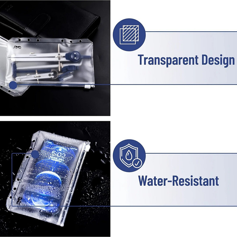 Νέο A5 A6 A7 Έγχρωμες τσέπες βιβλιοδέτη 6 τμχ Φάκελοι με φερμουάρ βιβλιοδέτη για βιβλιοδεσία σημειωματάριων με 6 δακτυλίους Αδιάβροχη τσάντα αρχειοθέτησης φύλλου PVC