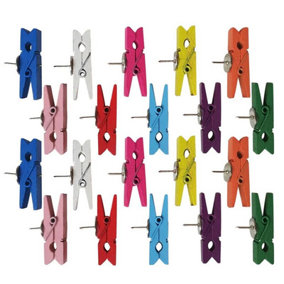Push Pins με ξύλινα κλιπ Pushpins Tacks Thumbtacks, Creative Paper Clips with Pins for Cork Boards Notes Photos Wall and Cr