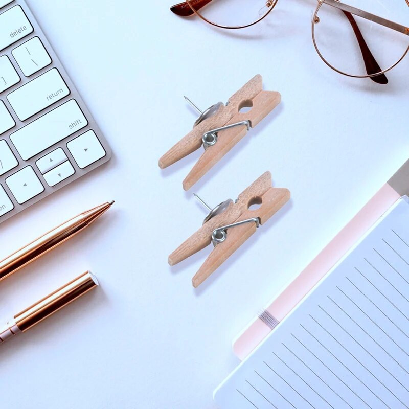 Push Pins με ξύλινα κλιπ Pushpins Tacks Thumbtacks, Creative Paper Clips with Pins for Cork Boards Notes Photos Wall and Cr