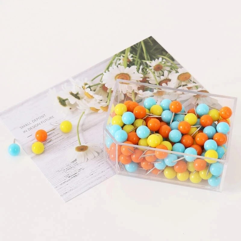 ALLTU 120gab Jauns apaļš radošs spieķis plastmasas krāsa I-pin korķa dēlis īkšķa tapas kaste darba fiksēts nags