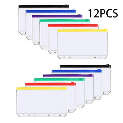 6GAB A6 iesiešanas kabatas iesiešanas rāvējslēdzēja mapes 6 gredzenu piezīmjdatora stiprinājumam, ūdensnecaurlaidīgs PVC lapu maisiņš, dokumentu kārtošanas maisiņi
