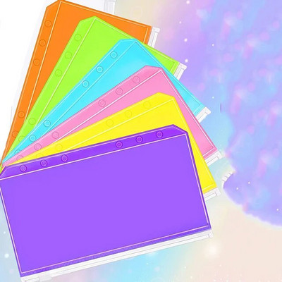 6GAB A6 iesiešanas kabatas iesiešanas rāvējslēdzēja mapes 6 gredzenu piezīmjdatora stiprinājumam, ūdensnecaurlaidīgs PVC lapu maisiņš, dokumentu kārtošanas maisiņi