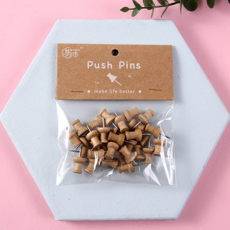 MOGII 30 buc Rechizite de papetărie pentru birou și școală Știfturi decorative de perete Ace de desen Tachete din lemn pentru tablă de plută