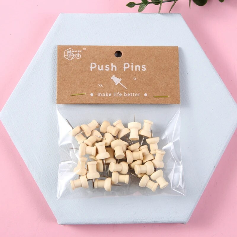 MOGII 30 buc Rechizite de papetărie pentru birou și școală Știfturi decorative de perete Ace de desen Tachete din lemn pentru tablă de plută