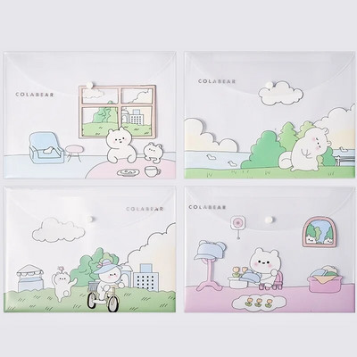 4gab failu maisiņi dokumentiem jauks multfilmu failu turētājs ar nospiežamu pogu PVC mapju pildspalvu kastes informācijas soma studentu rakstāmpiederumiem