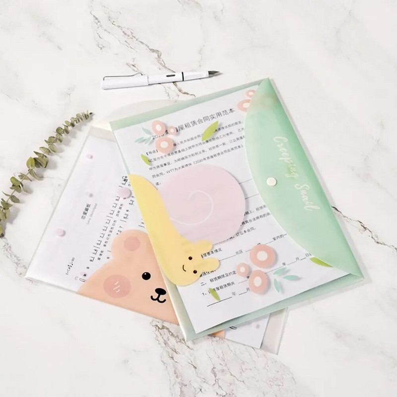 4gab failu maisiņi dokumentiem jauks multfilmu failu turētājs ar nospiežamu pogu PVC mapju pildspalvu kastes informācijas soma studentu rakstāmpiederumiem