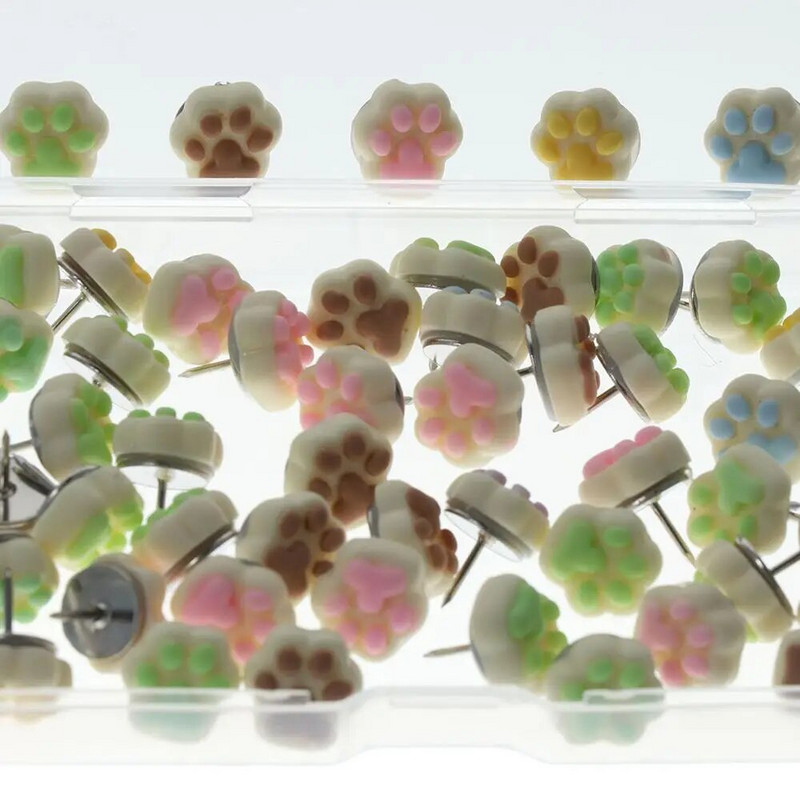 Εκτύπωση ποδιού Cat Paw Push Pins 50 Pieces Plastic Steel Nail Cork Board Accessories Binding Supplies Home