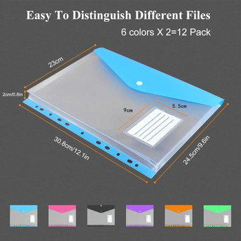 Α4 Επεκτάσιμο βιβλιοδέτη 11 οπών Φάκελος πλαστικός φάκελος βιβλιοδετικό θήκη εγγράφων τσέπης με ετικέτα κουμπιού κουμπώματος με χαλαρό φύλλο διαφανές