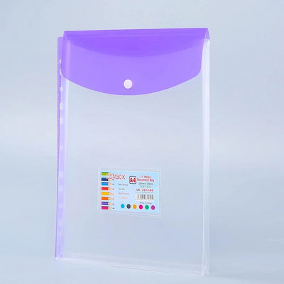 Α4 Επεκτάσιμο βιβλιοδέτη 11 οπών Φάκελος πλαστικός φάκελος βιβλιοδετικό θήκη εγγράφων τσέπης με ετικέτα κουμπιού κουμπώματος με χαλαρό φύλλο διαφανές