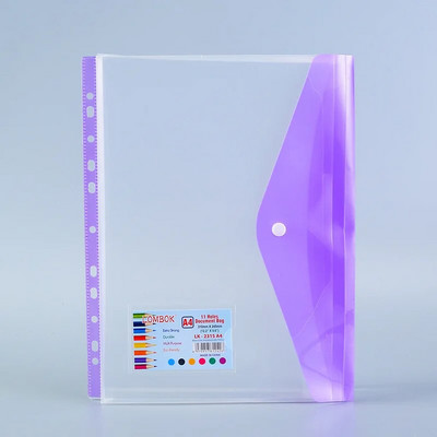 Α4 Επεκτάσιμο βιβλιοδέτη 11 οπών Φάκελος πλαστικός φάκελος βιβλιοδετικό θήκη εγγράφων τσέπης με ετικέτα κουμπιού κουμπώματος με χαλαρό φύλλο διαφανές