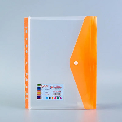 Α4 Επεκτάσιμο βιβλιοδέτη 11 οπών Φάκελος πλαστικός φάκελος βιβλιοδετικό θήκη εγγράφων τσέπης με ετικέτα κουμπιού κουμπώματος με χαλαρό φύλλο διαφανές