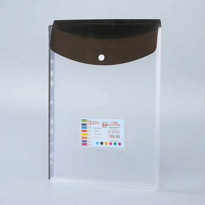 Α4 Επεκτάσιμο βιβλιοδέτη 11 οπών Φάκελος πλαστικός φάκελος βιβλιοδετικό θήκη εγγράφων τσέπης με ετικέτα κουμπιού κουμπώματος με χαλαρό φύλλο διαφανές