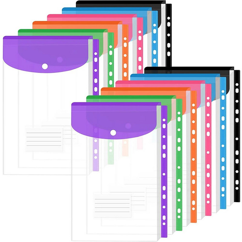 Α4 Επεκτάσιμο βιβλιοδέτη 11 οπών Φάκελος πλαστικός φάκελος βιβλιοδετικό θήκη εγγράφων τσέπης με ετικέτα κουμπιού κουμπώματος με χαλαρό φύλλο διαφανές