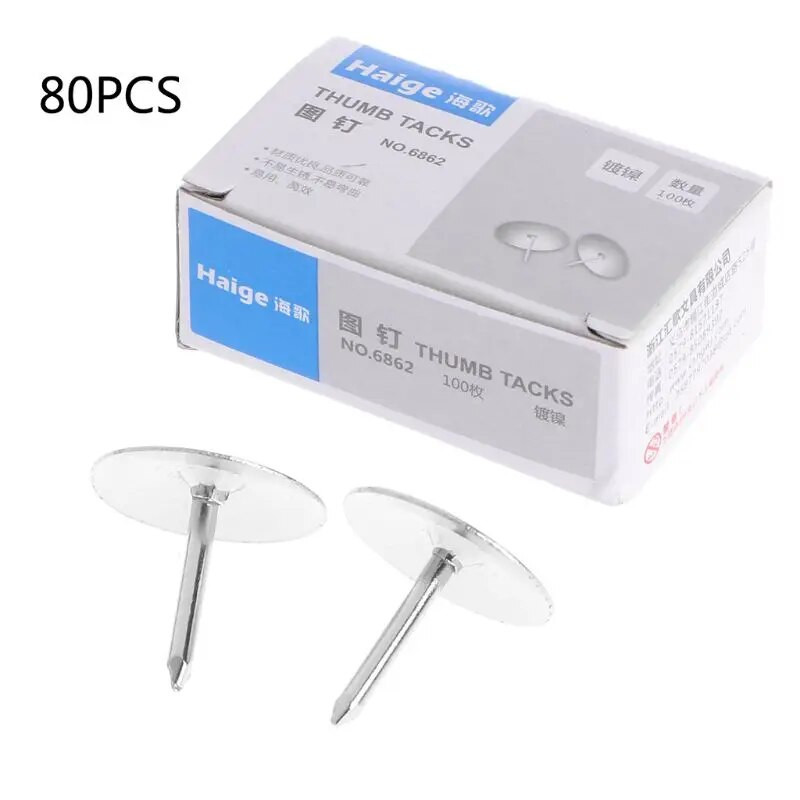 80gab./kaste Metāla īkšķa piespraudes biroja piederumi Ainu plakātu piespraušanas piespraudes Praktiski piederumi fotoattēlu piespraušanai skolas piederumi