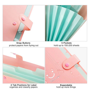 A4 Многослойна папка с копчета Чанта за файлове Чанта за файлове Candy Color Пет решетка за органи Чанта с голям капацитет Корейски обикновени канцеларски материали