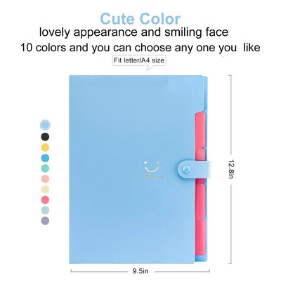 A4-formaadis mitmekihiline kausta nupp failikott failikott kommivärvi viie ruudustikuga oreli kott, suure mahutavusega Korea lihtsad kontoritarbed