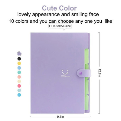 A4-formaadis mitmekihiline kausta nupp failikott failikott kommivärvi viie ruudustikuga oreli kott, suure mahutavusega Korea lihtsad kontoritarbed