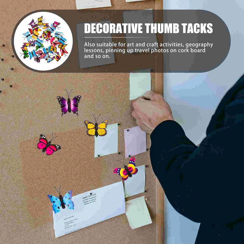 30 gab. Sludinājumu dēlis Metāla dekors Biroja īkšķu spraudītes Krāsaini tauriņi Kartes piespraudes Pvc foto sienu dekoratīvie īkšķi