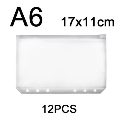 12 τεμ. Βολικές τσέπες με καθαρό PVC A5 A6 A7 Φάκελοι με φερμουάρ για αρχεία βιβλιοδεσίας σημειωματάριων με 6 δακτυλίους Αναφορές βιβλιοδετικού