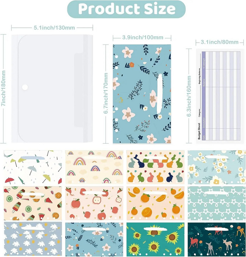 12 gab skaidras naudas budžeta aplokšņu sistēma, aplokšņu mape atkārtoti lietojama 13 kabatām plastmasas organizatora maciņš budžeta plānošanai un naudas taupīšanai