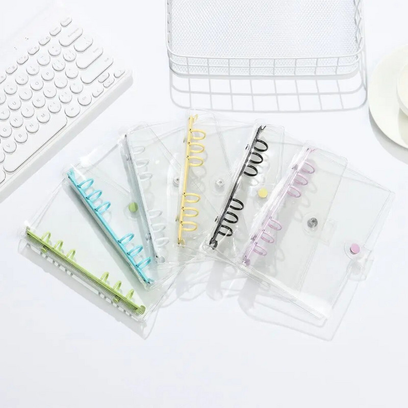 Creative A5 A6 caurredzama PVC brīvo lapu piezīmjdatora vāka mape Macaron krāsu 6 gredzenu iesiešanas žurnālu plānotājs Skolas rakstāmpiederumi