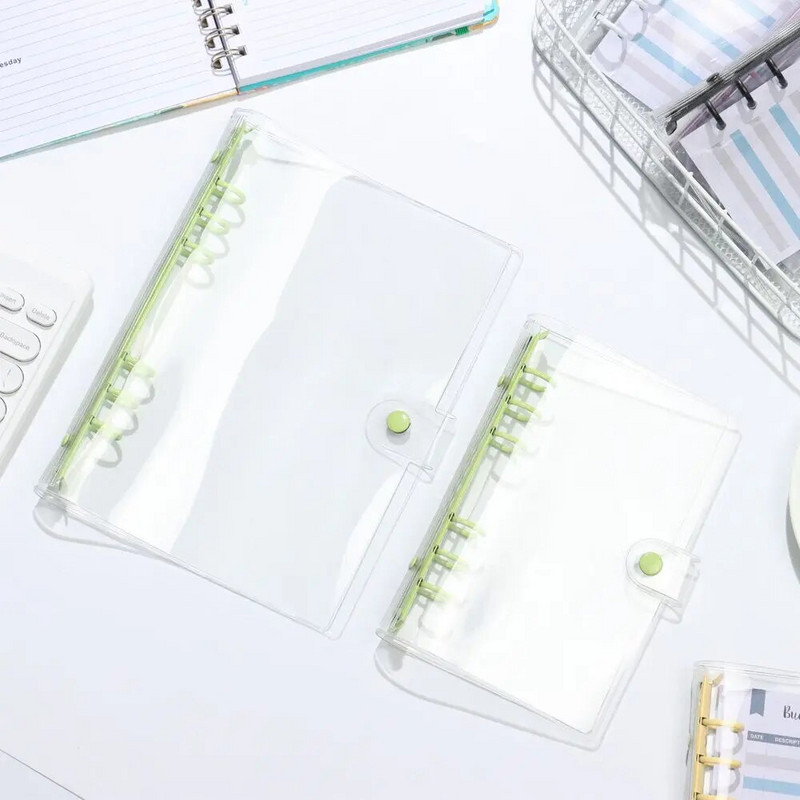 Creative A5 A6 caurredzama PVC brīvo lapu piezīmjdatora vāka mape Macaron krāsu 6 gredzenu iesiešanas žurnālu plānotājs Skolas rakstāmpiederumi