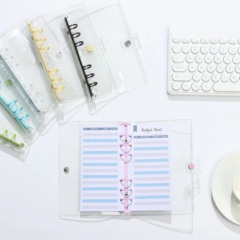 Creative A5 A6 caurredzama PVC brīvo lapu piezīmjdatora vāka mape Macaron krāsu 6 gredzenu iesiešanas žurnālu plānotājs Skolas rakstāmpiederumi