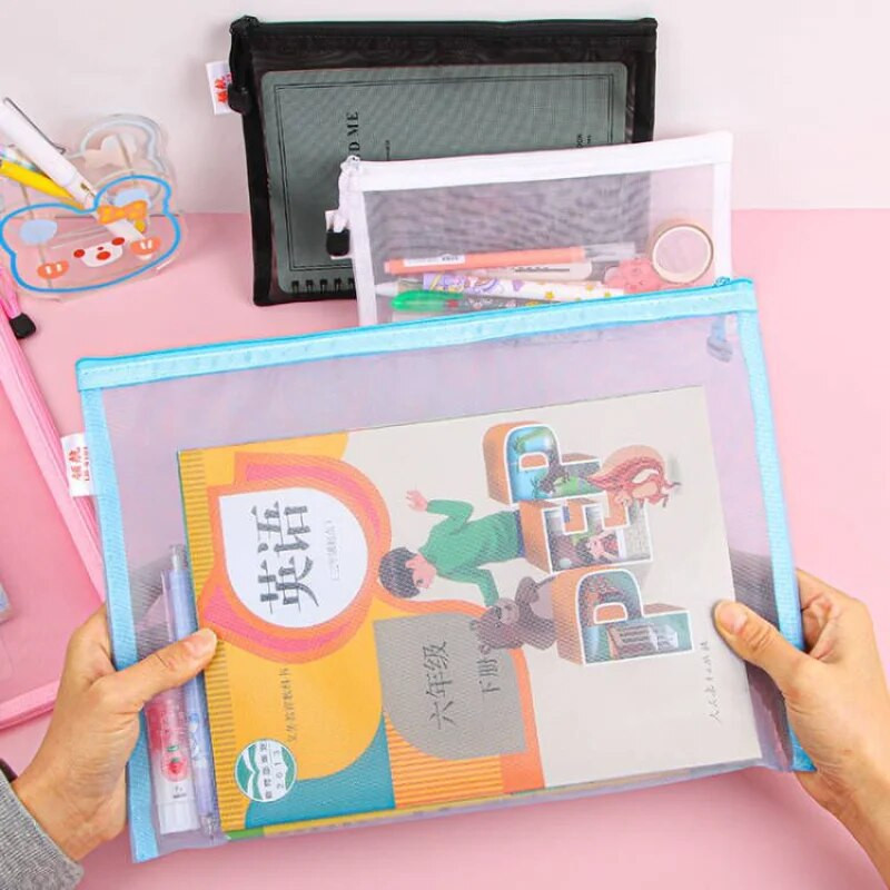 A4/A5/A6 tinklinis užtrauktuko maišelis dokumentų krepšys, vandeniui atsparus užtrauktuku, aplankai Mokykliniai biuro reikmenys pieštukų dėklas 1 kompiuteris kosmetikos makiažo maišeliai