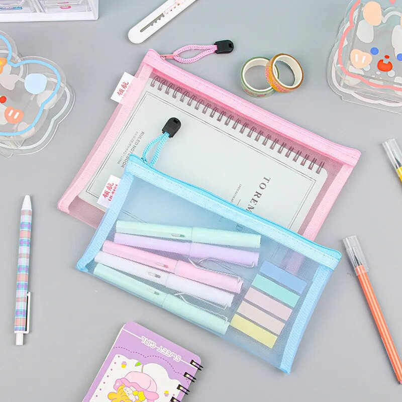 A4/A5/A6 tinklinis užtrauktuko maišelis dokumentų krepšys, vandeniui atsparus užtrauktuku, aplankai Mokykliniai biuro reikmenys pieštukų dėklas 1 kompiuteris kosmetikos makiažo maišeliai