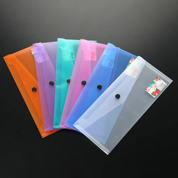 6 бр. Цветни пликове Пластмасова чанта за документи A4 Прозрачни папки Цветни студентски аксесоари Бутон