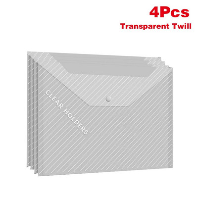 4 kom A4 torba za datoteke Prozirna, zadebljana, džepna mapa s gumbima i velikim kapacitetom, Studentski uredski pribor, testna papirna torba za pohranu datoteka