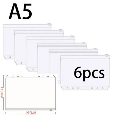 Vrecká na voľné listy so zipsom A5 A6 A7, 6 otvorov, vrecká do zakladača, plastový zakladač, zipsové priečinky, vodotesné dokumenty, zápisníky, karty