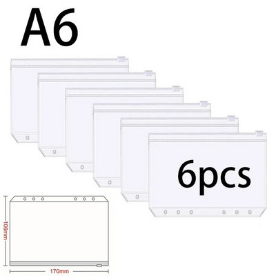 Vrecká na voľné listy so zipsom A5 A6 A7, 6 otvorov, vrecká do zakladača, plastový zakladač, zipsové priečinky, vodotesné dokumenty, zápisníky, karty