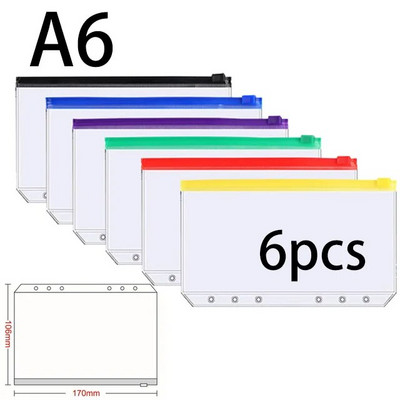 Vrecká na voľné listy so zipsom A5 A6 A7, 6 otvorov, vrecká do zakladača, plastový zakladač, zipsové priečinky, vodotesné dokumenty, zápisníky, karty