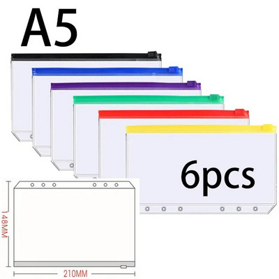 Vrecká na voľné listy so zipsom A5 A6 A7, 6 otvorov, vrecká do zakladača, plastový zakladač, zipsové priečinky, vodotesné dokumenty, zápisníky, karty