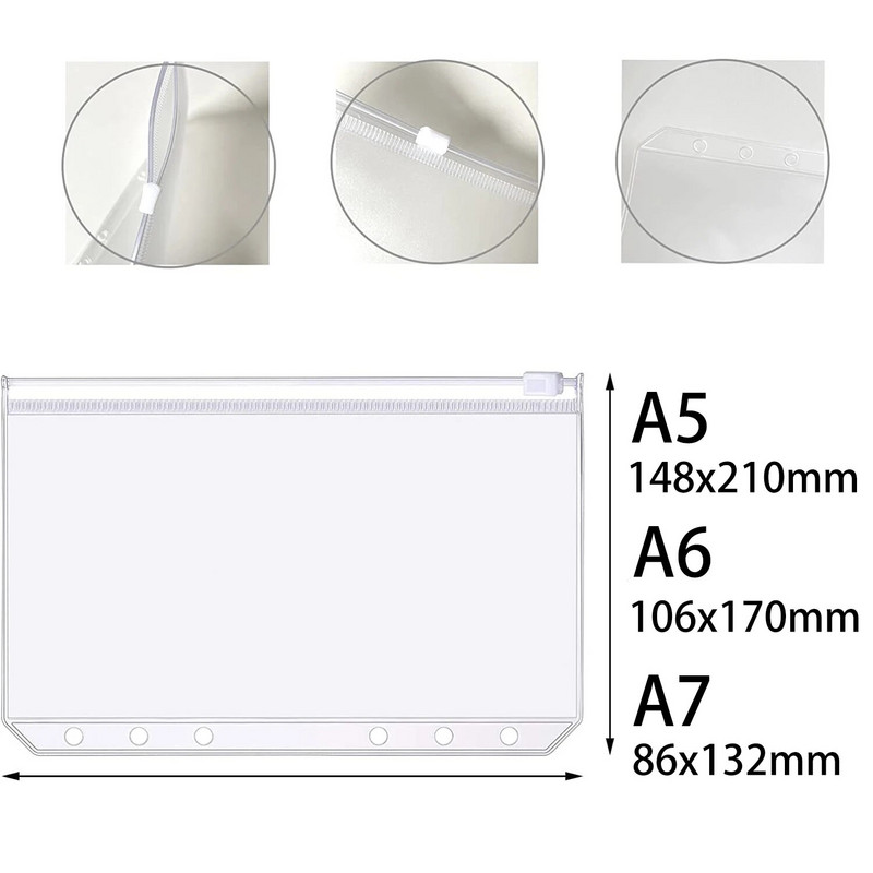 Vrecká na voľné listy so zipsom A5 A6 A7, 6 otvorov, vrecká do zakladača, plastový zakladač, zipsové priečinky, vodotesné dokumenty, zápisníky, karty