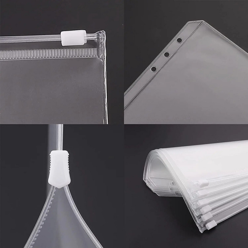 Vrecká na voľné listy so zipsom A5 A6 A7, 6 otvorov, vrecká do zakladača, plastový zakladač, zipsové priečinky, vodotesné dokumenty, zápisníky, karty